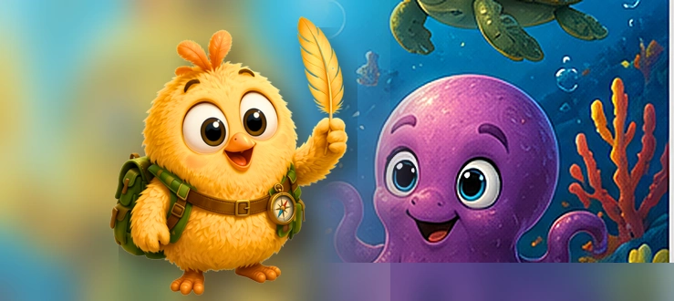 Morfu and the Little Octopus exploring Coral Ocean